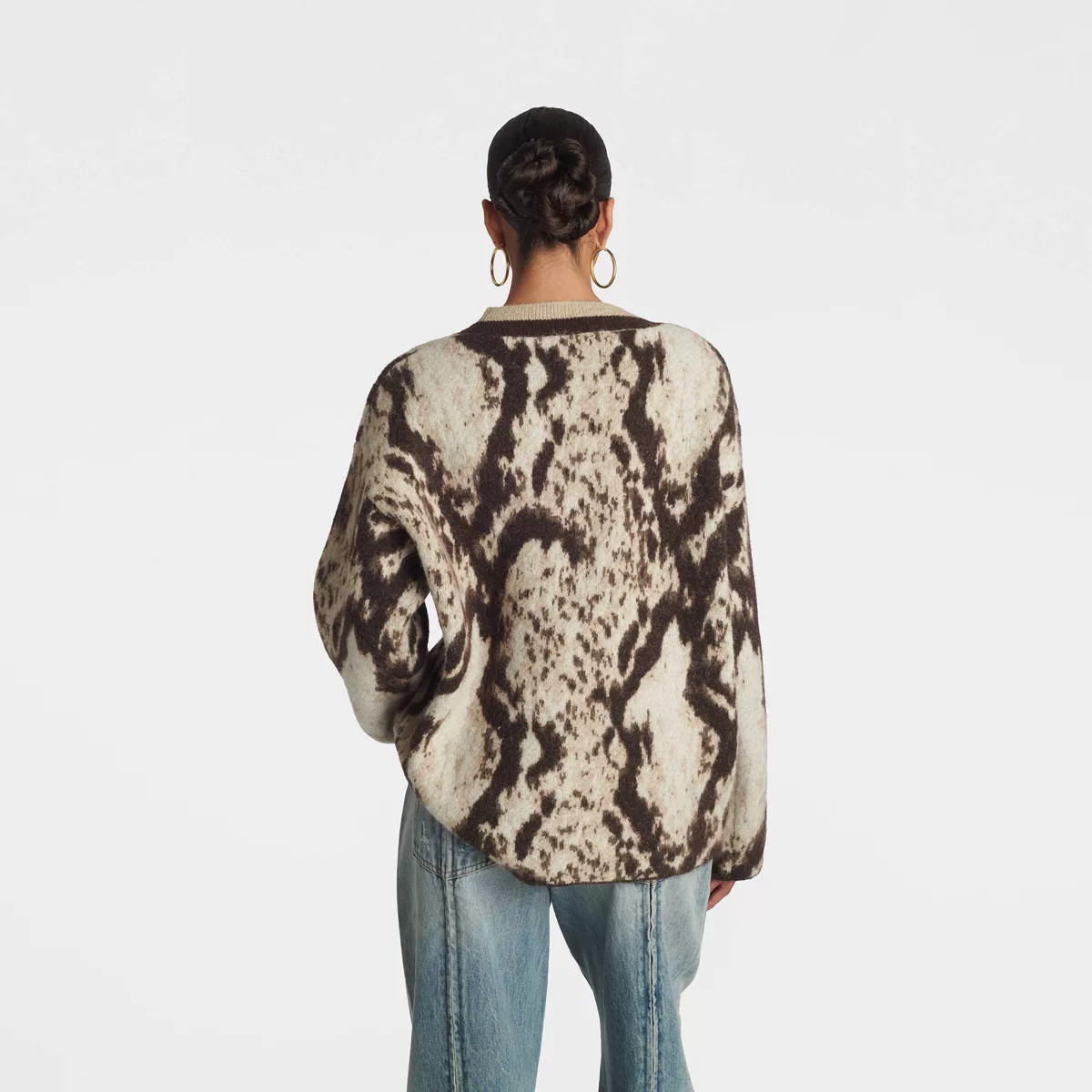 KBB by KAHLANA Women's Snake Print 'The Slouchy Cardigan Sweater' - Brown 4X | Target