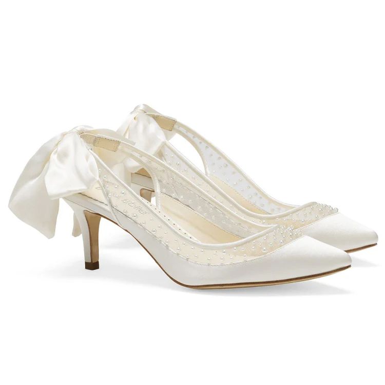 Low Heel Pearl Slingback Shoes with Silk Heel Bow | Bella Belle Shoes