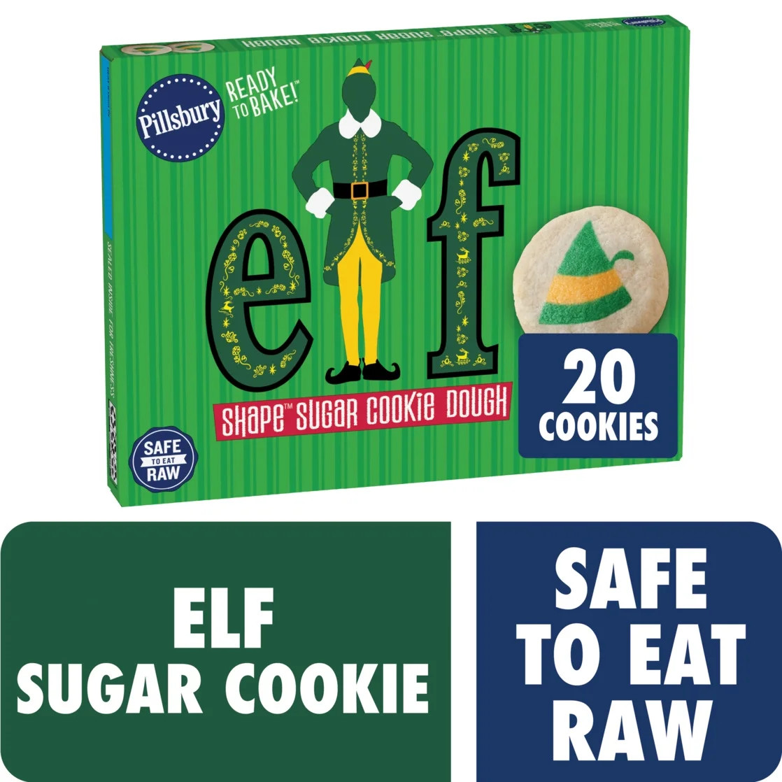 Pillsbury Ready to Bake Elf Shape Sugar Cookie Dough, 20 Cookies, 9.1 oz | Walmart (US)
