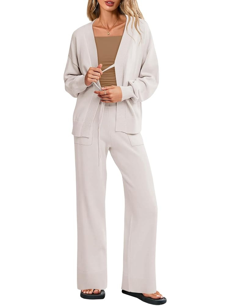 Tankaneo Womens 2 Piece Sweater Sets Oversized Tie Front Cardigan Elastic Waist Pants 2025 Matchi... | Amazon (US)