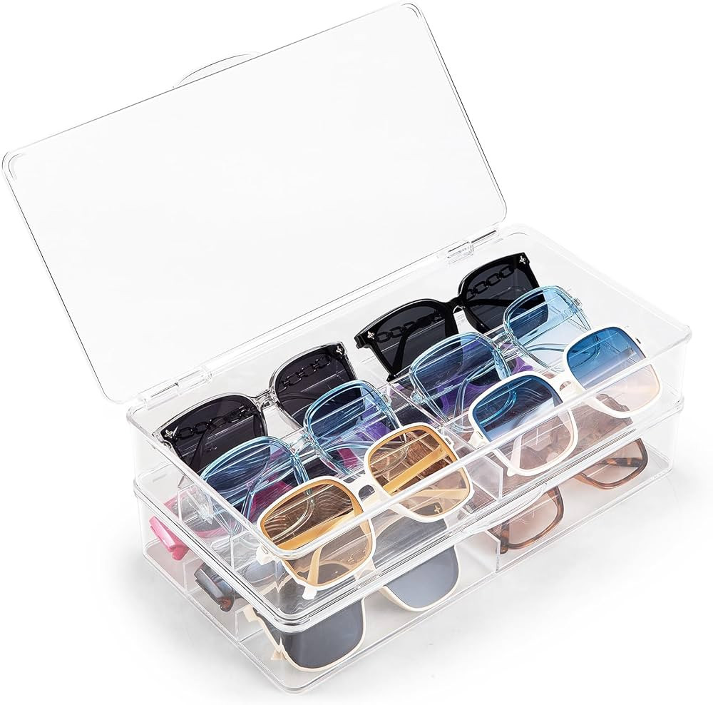 BOPai Acrylic Sunglasses Organizer with Lid, Stackable Glasses Storage Organizer - 2 Pack | Amazon (US)