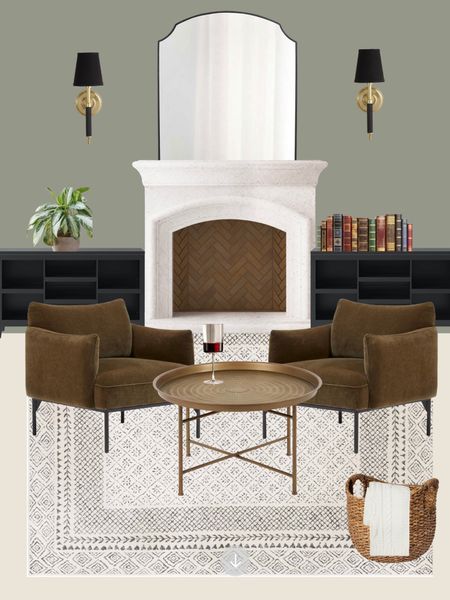 Cozy library or office space 

Sconce, gold table, area rug, bookcase, accent chairs, fireplace, moody room 

#LTKFind #LTKhome #LTKstyletip
