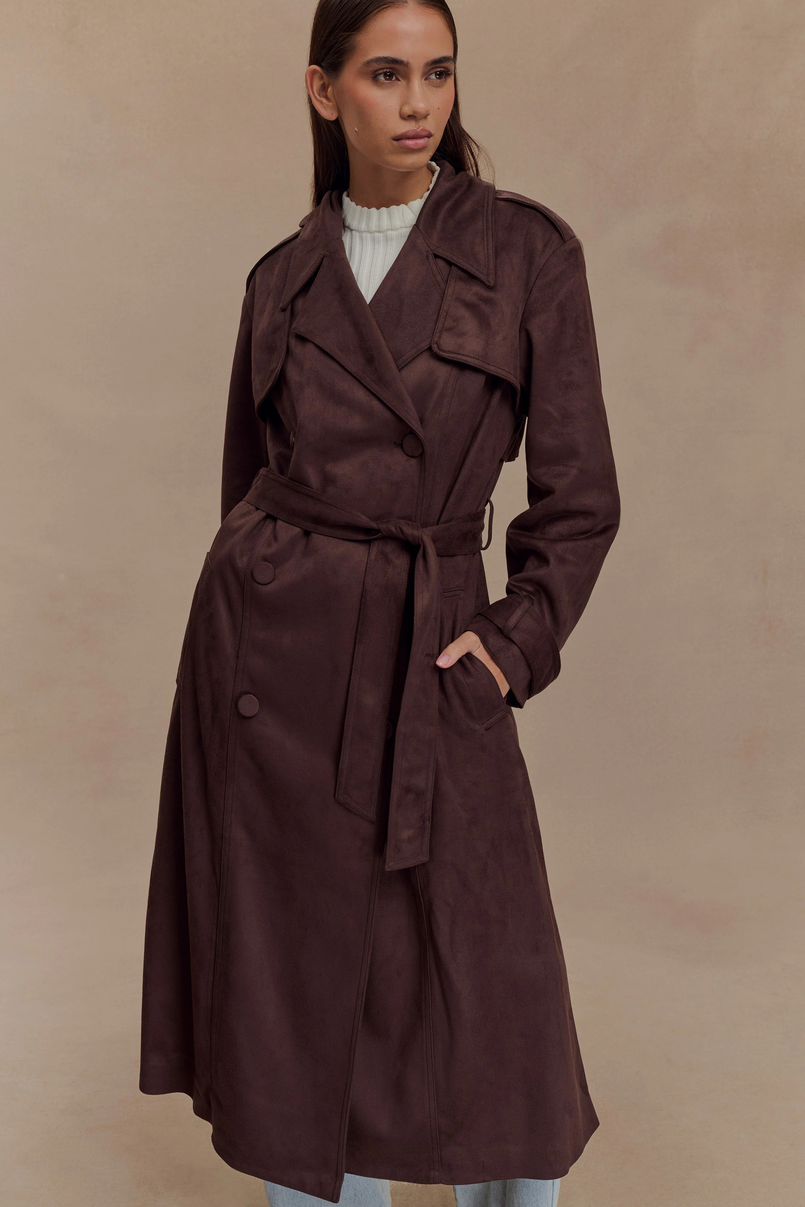 Marc Faux Suede Coat - Cocoa Chocolate | MESHKI US