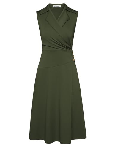 GRACE KARIN Army Green Work Midi Dresses for Women,Wrap Business Casual Funeral Outfit for Women,Wedding Guest Dresses L | Amazon (US)
