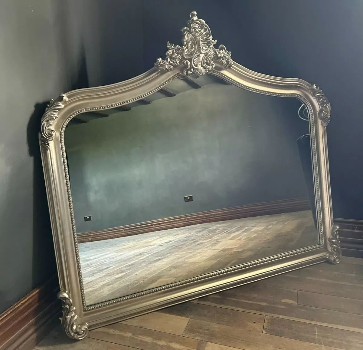 Large Antique Silver French Swept Ornate Period Over Mantle Arch Wall Mirror | eBay UK