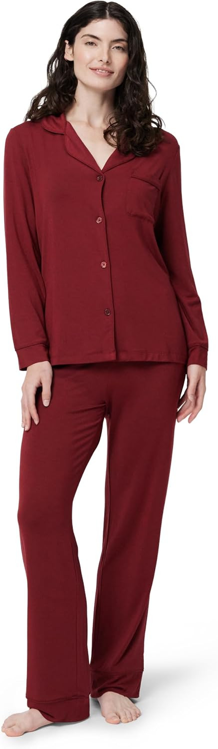 Amazon Essentials x Sofia Grainge Women's Stretch Modal Long-Sleeve Button-Front Top and Full-Length Bottom Pajama Set | Amazon (US)