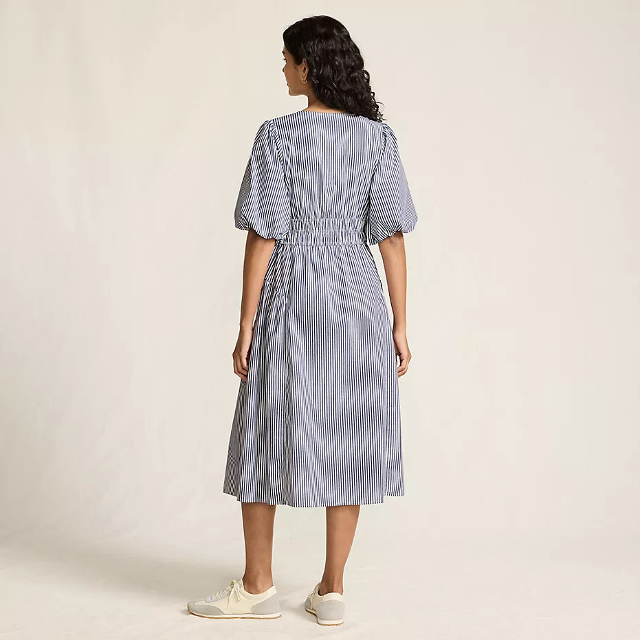 Women's Puff Sleeve Smocked Waist V-neck Dress | Lands' End (US)