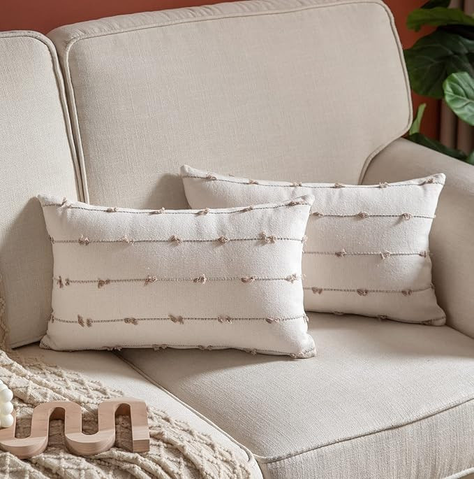 Caflife Boho Throw Pillow Covers 12x20 inches Beige and Natural, Set of 2 Modern Farmhouse Decora... | Amazon (US)