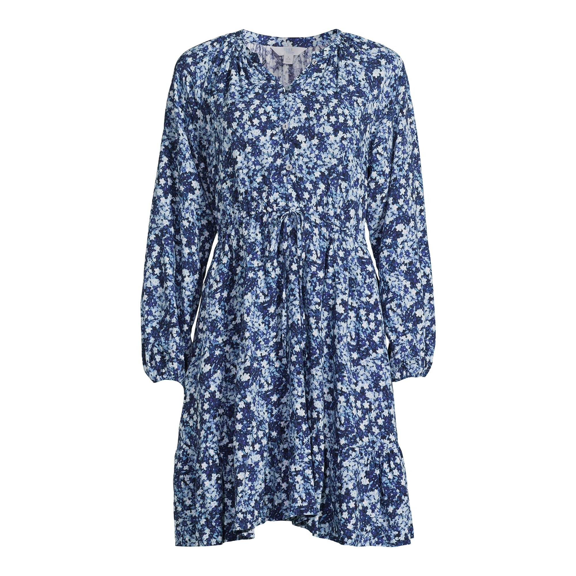 Time and Tru Women's Long-Sleeve Mini Dress with Drawstring, Sizes S-XXXL | Walmart (US)