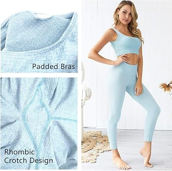 Jetjoy Exercise Outfits for Women 2 Pieces Ribbed Seamless Yoga Outfits Sports Bra and Leggings S... | Amazon (US)