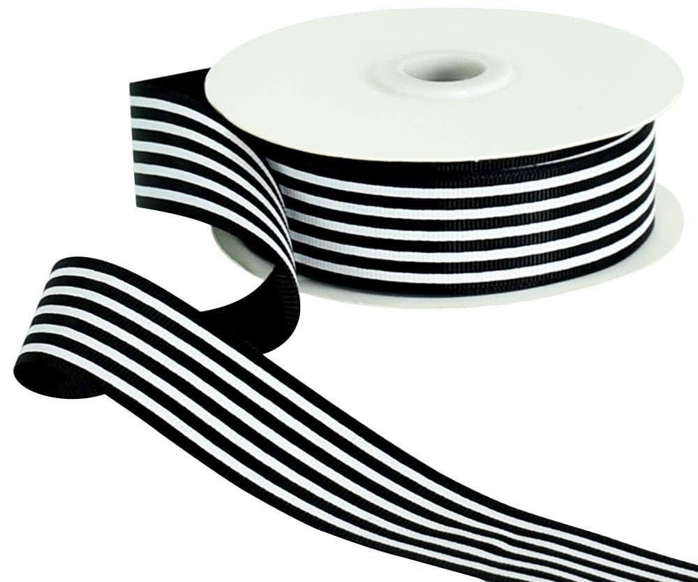 Black White Striped Ribbon 1 Inch Wide Fabric Grosgrain Ribbons 25 Yards Roll for Gift Wrapping V... | Amazon (US)