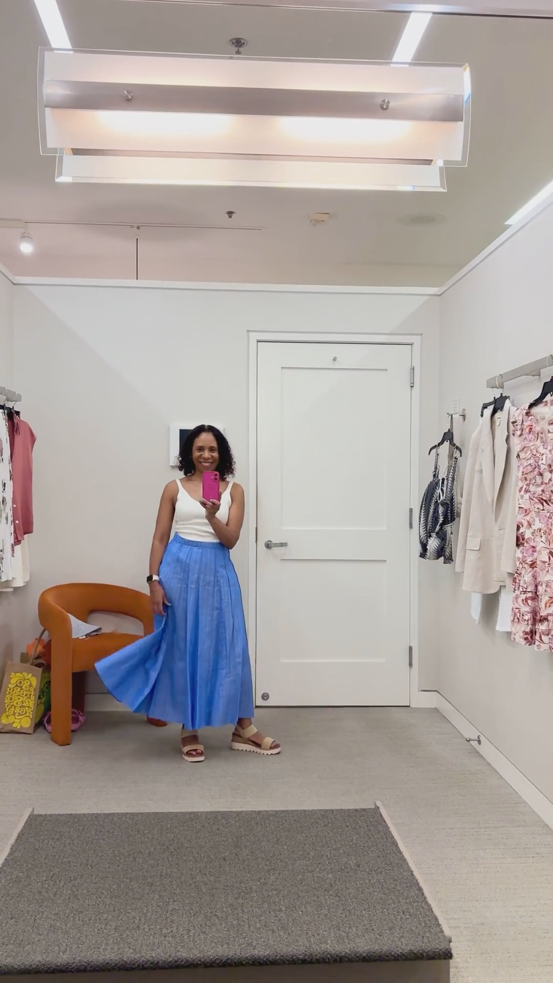 Trying on Mango’s Stripe Cotton & Linen Skirt in blue with the Gymnastic Rib Knit Tank in ecru. This skirt looked casual on the hanger, but once on, it felt effortlessly polished — so much so that I didn’t want to add the final layer! Styled by @audaciousforhim. #modestfashion #modeststyle 
#ModestSummerFashion #ModestSummerStyle 

#LTKTravel #LTKStyleTip #LTKSeasonal