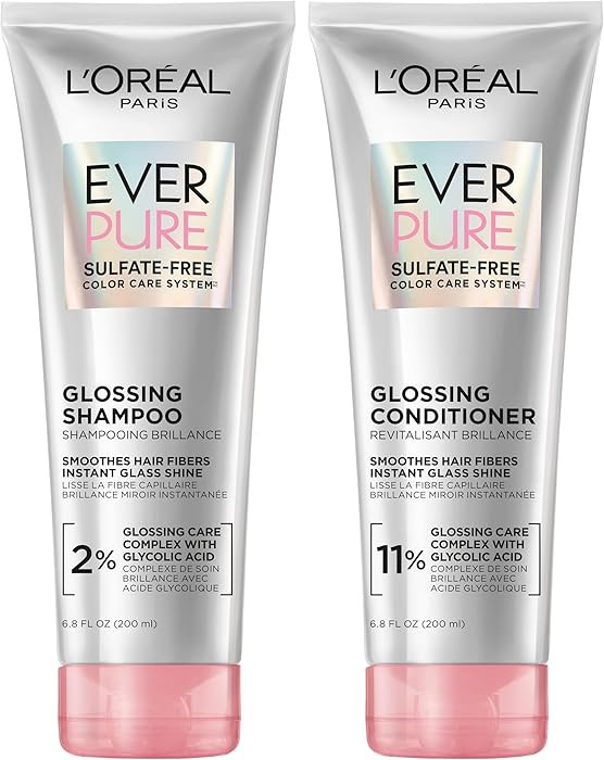 L'Oreal Paris Glossing Sulfate Free Shampoo and Conditioner Set with Glycolic Acid, Hair Care for... | Amazon (US)