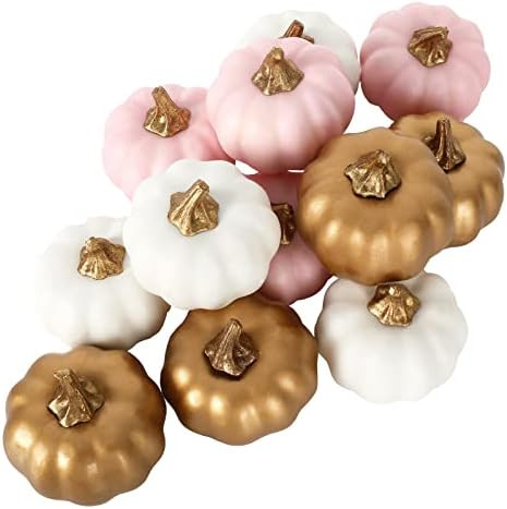 AnyDesign 12Pcs Artificial Pumpkins Mini White Pink Gold Fake Foam Pumpkins Faux Harvest Pumpkins... | Amazon (US)