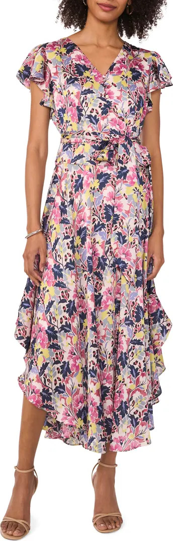 Floral Flutter Sleeve Midi Dress | Nordstrom
