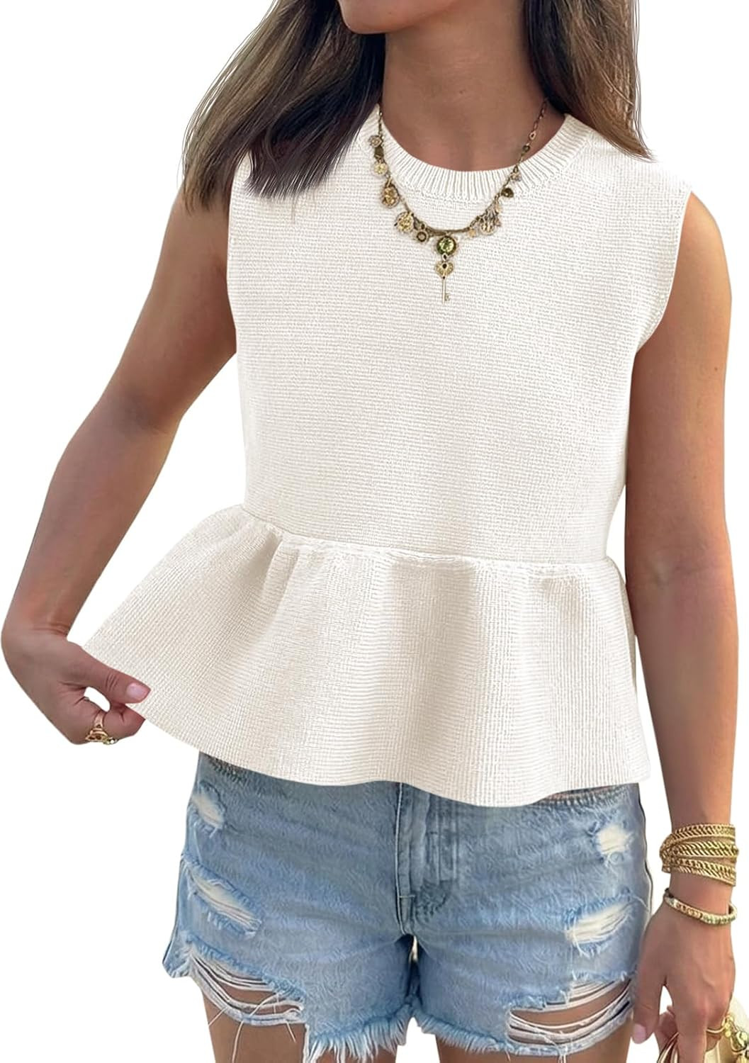 Saodimallsu Womens Peplum Tank Tops Sleeveless Tops Sweater Vest | Amazon (US)