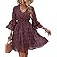 Bebonnie Womens 3/4 Ruffle Sleeve Spring Summer Casual V Neck Flowy Chiffon Layers Dresses | Amazon (US)