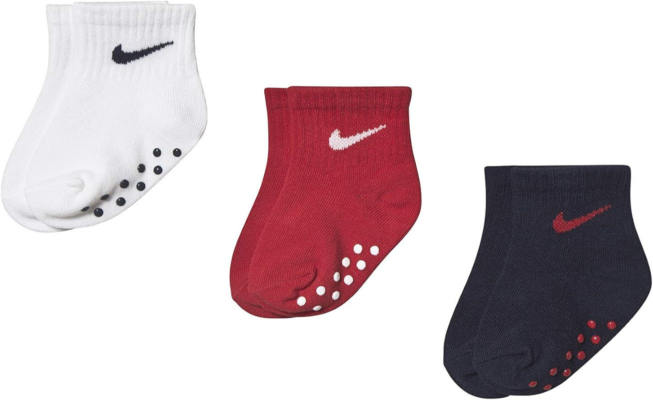 Pack of 3 Swoosh Infants Non Slip White/Red/Navy Ankle Socks | Amazon (US)