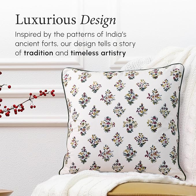 CPC 100% Cotton Throw Pillow Covers 20x20 Inch, Set of 2 Green Block Print Pattern Couch Pillow, ... | Amazon (US)