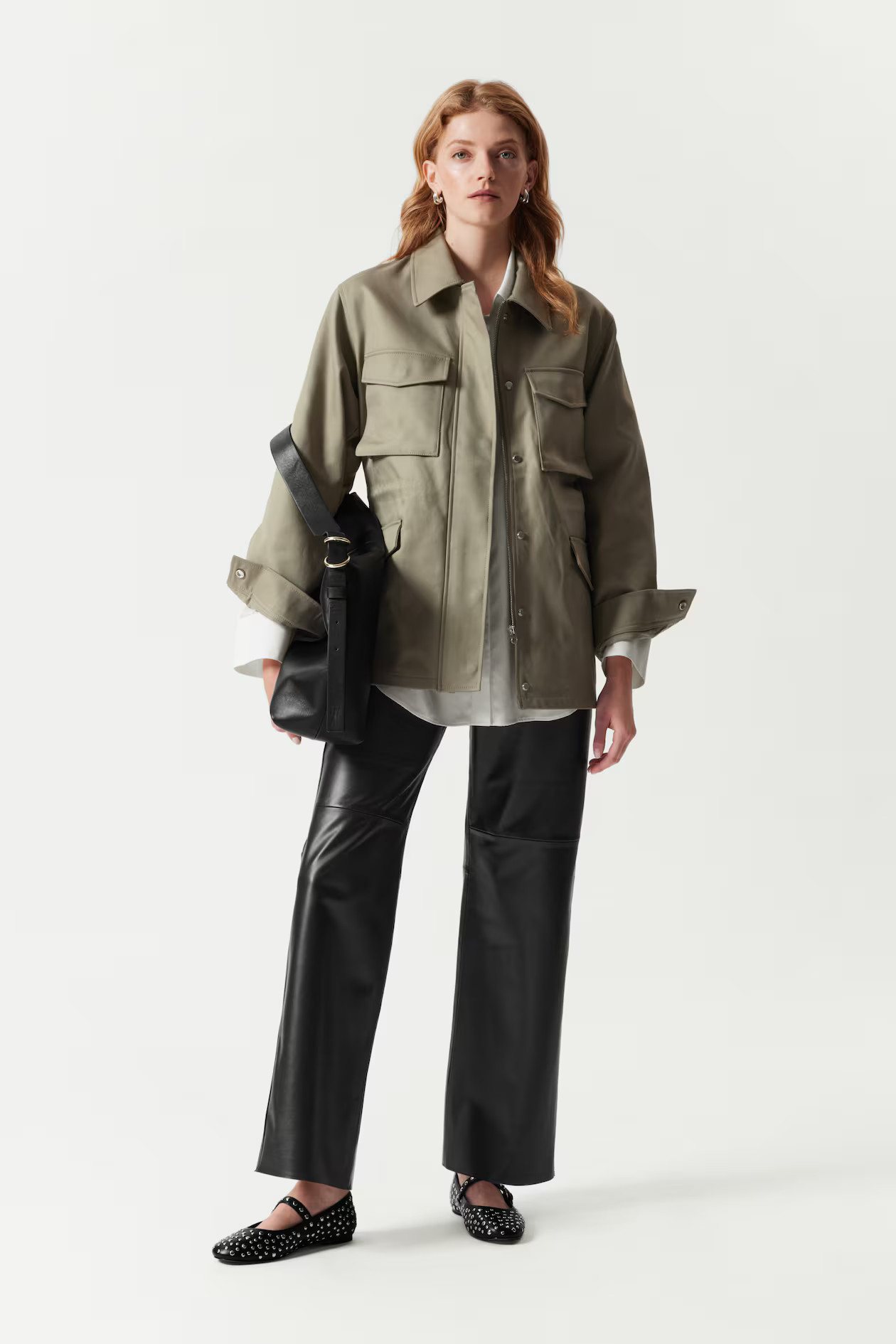Utility Jacket - Regular waist - V-neck - Khaki - Ladies | H&M GB | H&M (UK, MY, IN, SG, PH, TW, HK)