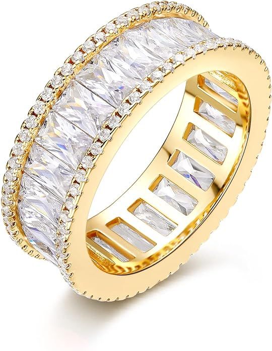 MDFUN 18K Yellow Gold Plated Eternity Rings for Women Cubic Zirconia Wedding Promise Engagement B... | Amazon (US)