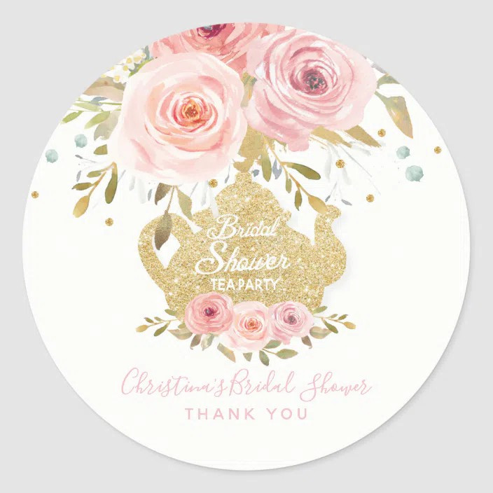 Blush Pink Floral Tea Party Bridal Shower Favor Classic Round Sticker | Zazzle