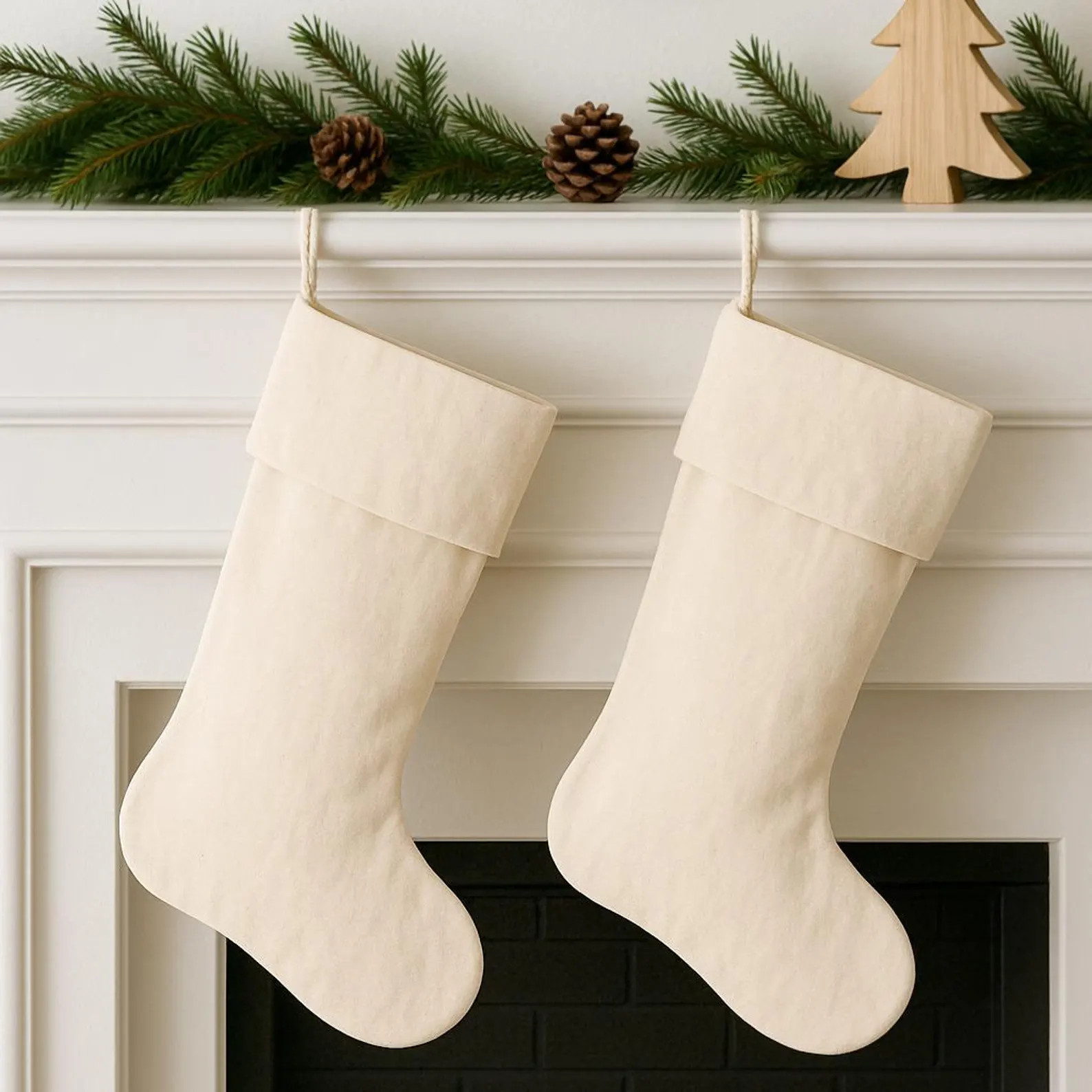 Farmhouse Cotton Christmas Stocking With Cuff (blank Neutral Family Simple Solid Beige Cream Unbl... | Etsy (US)