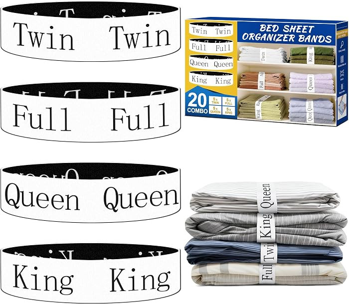 20 Pack Elastic Bed Sheet Organizer Bands with Size Labels\uff0cElastic Bedding Band Labels for O... | Amazon (US)