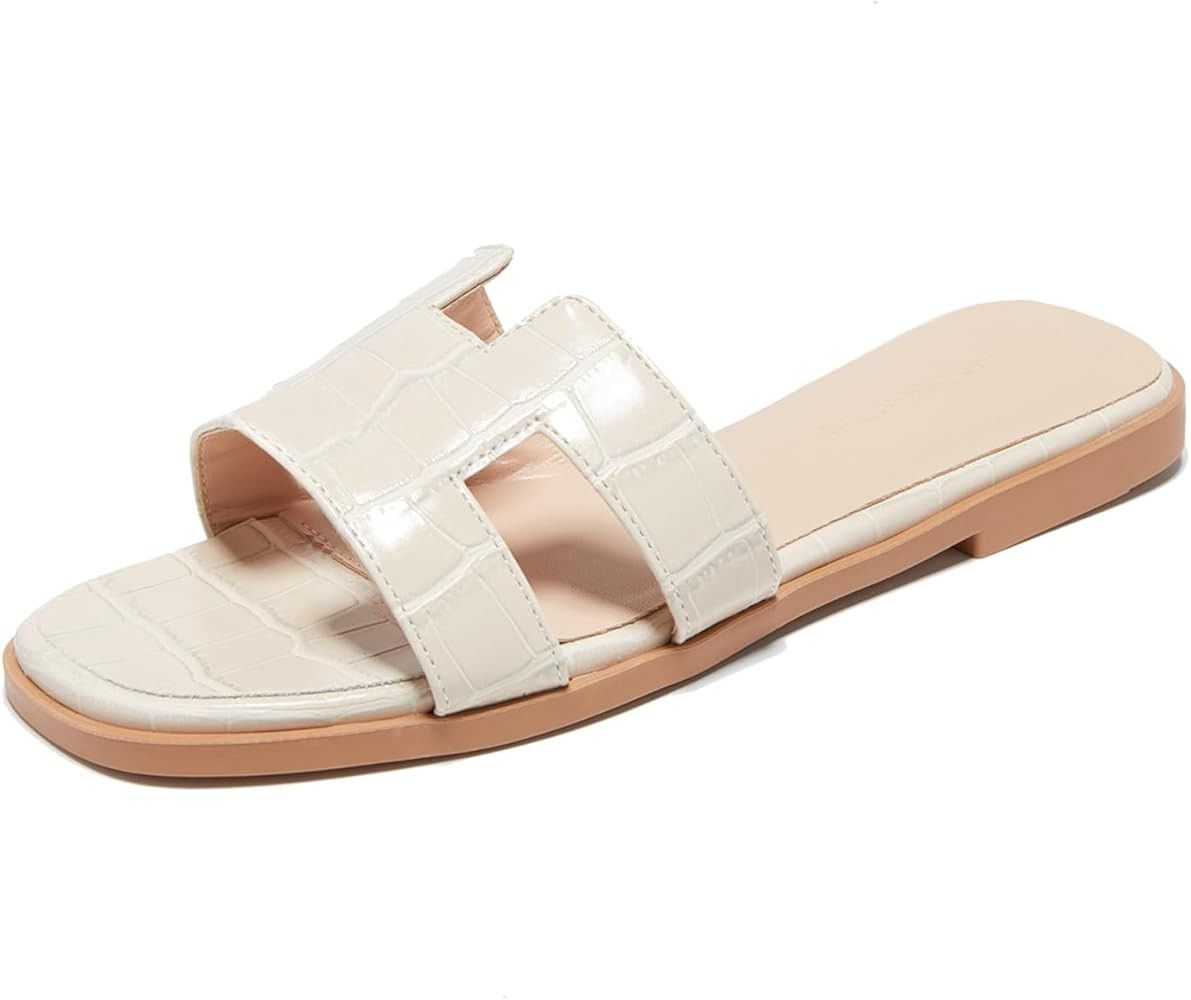 TRULAND H Strap Flat Slide Sandals for Women - Cute Fashion Open Toe Summer Dressy Sandals | Amazon (US)