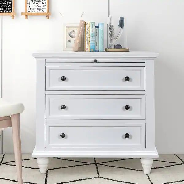 3-Drawer Storage Wood Cabinet, End Table with Pull out Tray - White | Bed Bath & Beyond