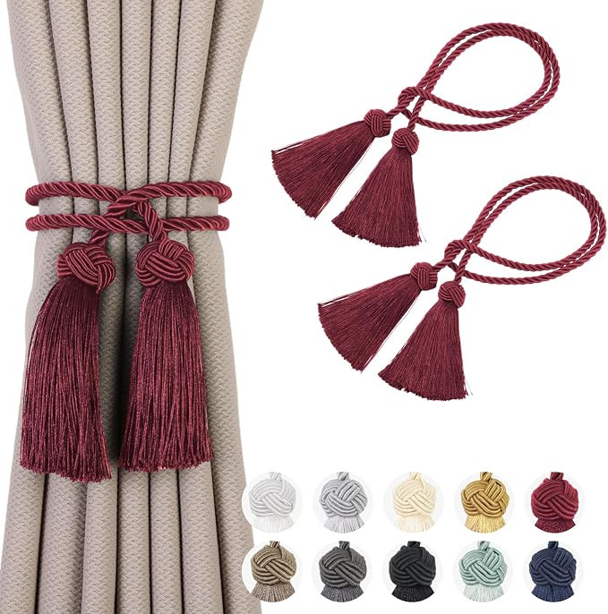 2 Pack Curtain Tiebacks Curtains Tie Back with Tassels- Curtain Holdbacks Tassel Decorative Rope ... | Amazon (US)