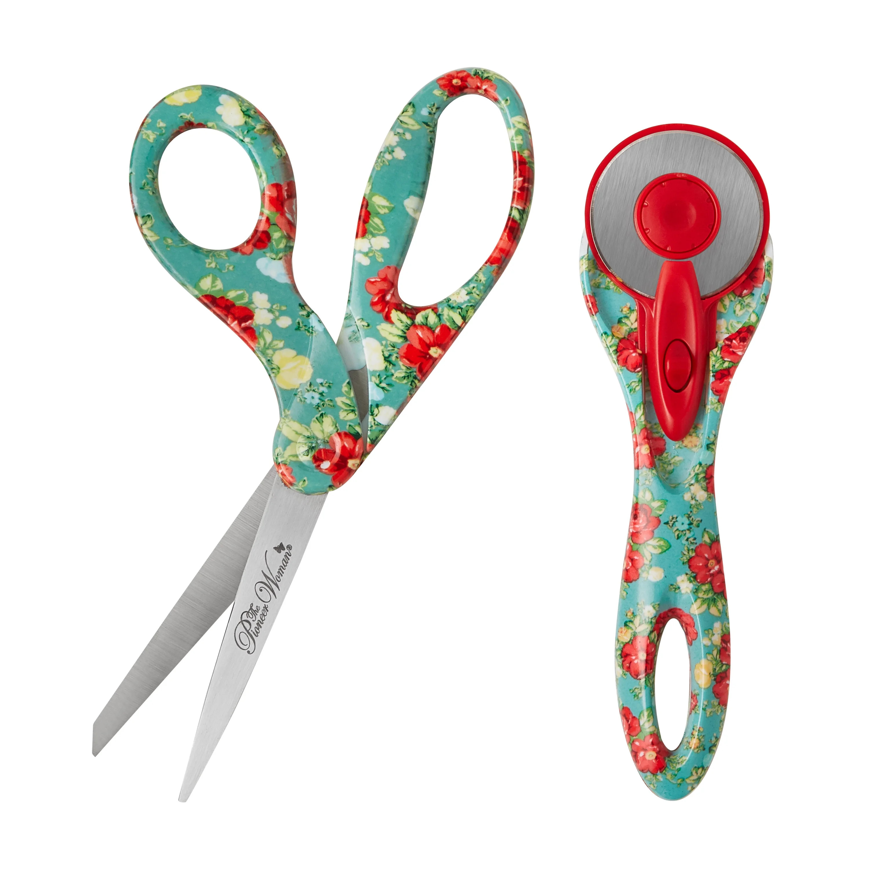 The Pioneer Woman Teal Vintage Floral 45mm Rotary & 8" Fashion Scissors Set | Walmart (US)