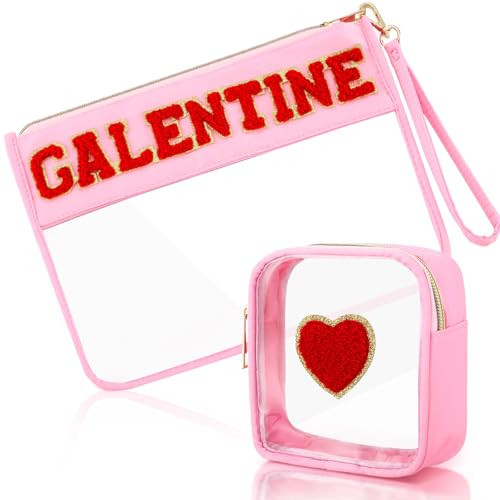Shinylin 2 Pcs Galentine Day Gifts for Women Galentine Red Heart Makeup Bag Clear PVC Waterproof Cosmetic Bag Portable Travel Toiletry Storage Purse for Valentine Friends Women Engagement Wedding Gift | Amazon (US)