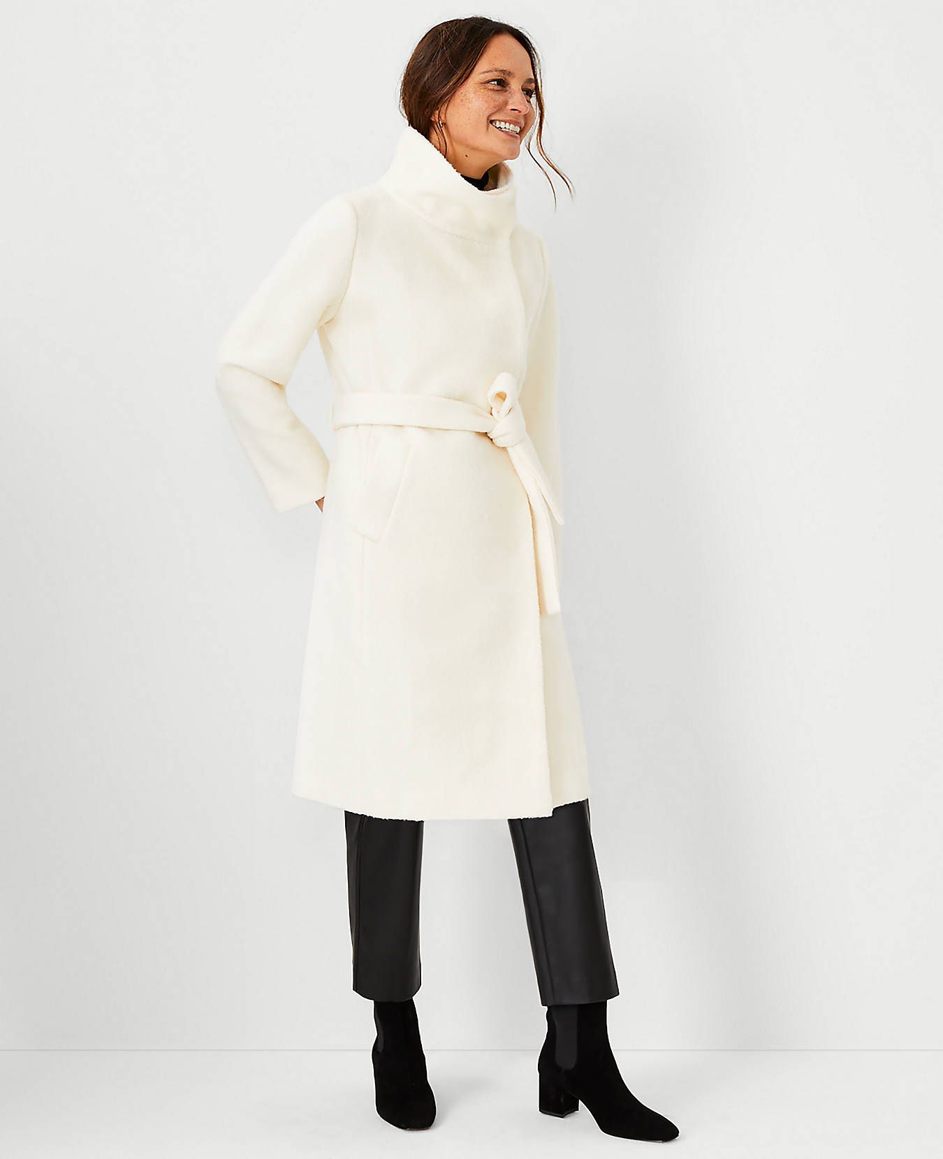 Petite Belted Funnel Neck Coat | Ann Taylor (US)