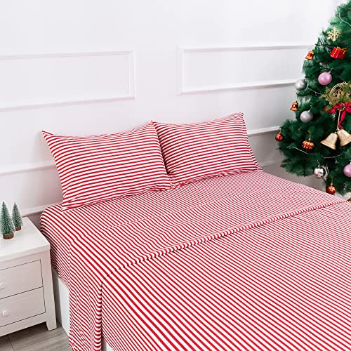 Best Season Ticking Stripe Sheet Set,4 Piece Full Size Microfiber Bedding,Burgundy Red and White Pinstripe Patterned,Deep Pocket | Amazon (US)