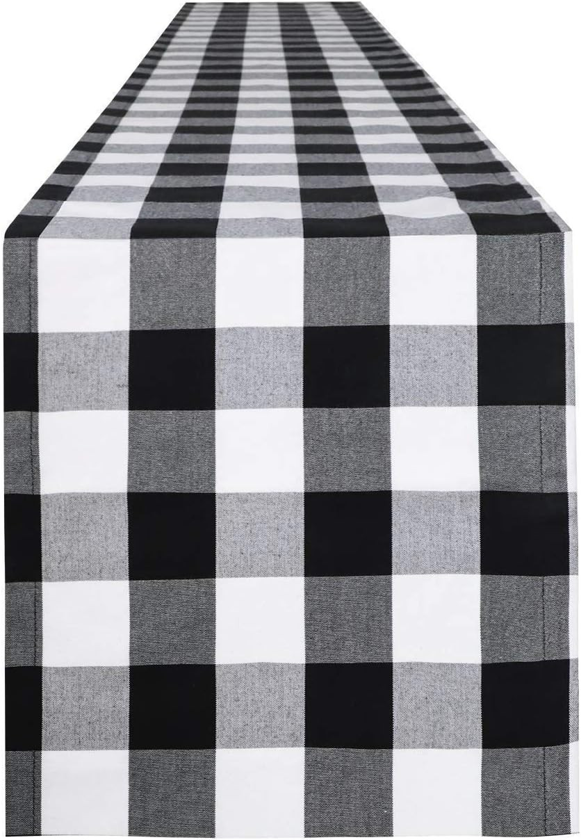 Syntus 14 x 108 inch Buffalo Check Table Runner Cotton-Polyester Blend Handmade Black and White P... | Amazon (US)