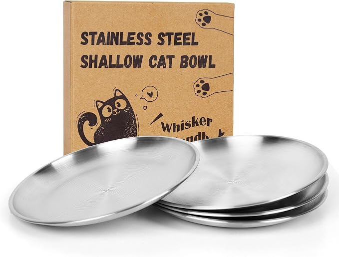 4-Pack Stainless Steel Cat Food Bowls, Shallow Whisker-Friendly Non-Slip Silicone Base Metal Dish... | Amazon (US)