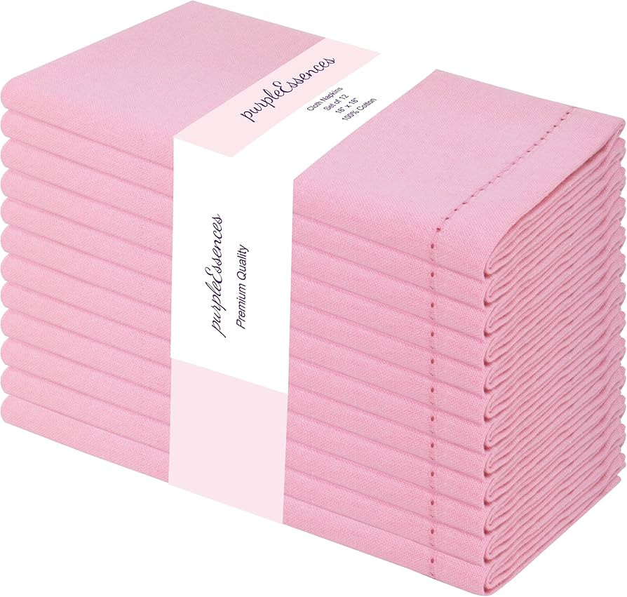 PurpleEssences Set of 12 Hemstitch Cloth Dinner Napkins 100% Cotton - Soft Durable Washable - Ide... | Amazon (US)