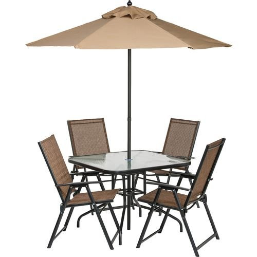 Amazon.com: 6 Piece Outdoor Folding Patio Set - With Table, 4 Chairs, Umbrella and Built-In Base : P | Amazon (US)