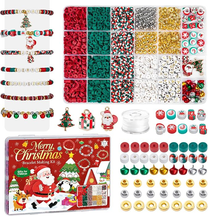 Christmas Clay Beads for Bracelets Jewelry Making Kit, Xmas Colored Red Green Heishi Bead Kit,Chr... | Amazon (US)