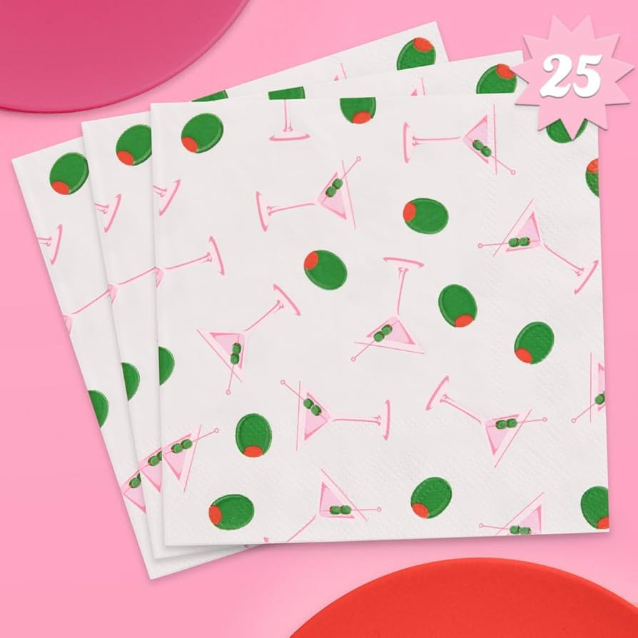 xo, Fetti Martini and Olive Napkins - 3-ply, 25 pcs | Cocktail Bachelorette Decoration, Tini Bit ... | Amazon (US)
