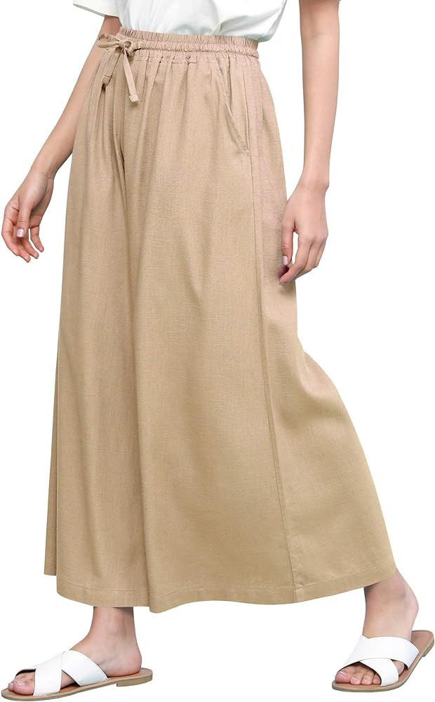 Lock and Love Women's Washed Linen Casual Loose Wide Leg Pants Pocket Pant with Draw String | Amazon (US)