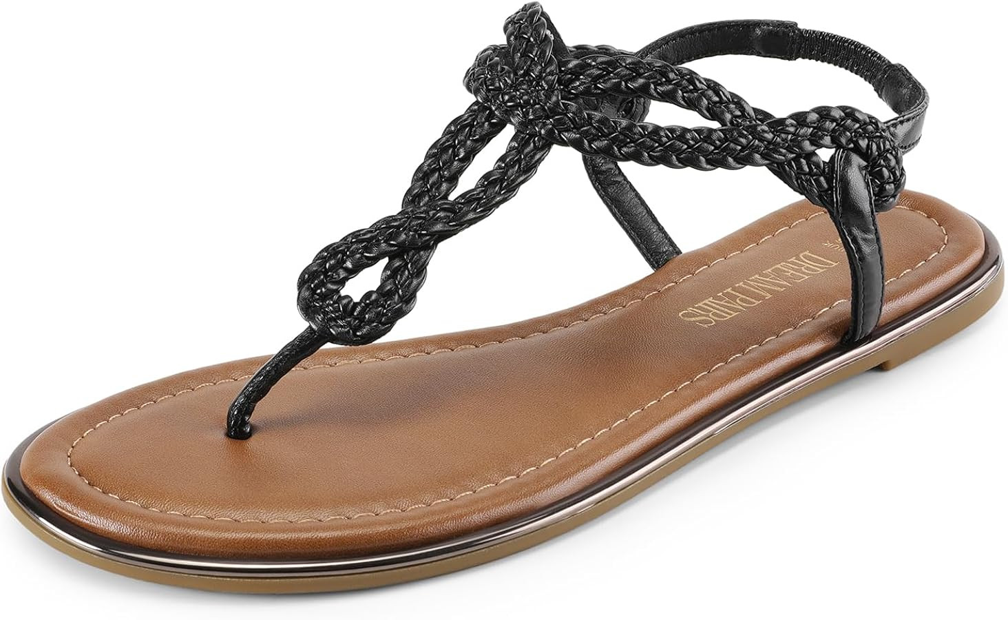 DREAM PAIRS Women's Flat Sandals Dressy Summer Stappy Comfortable Ankle Elastic T-Strap Beach Tho... | Amazon (US)