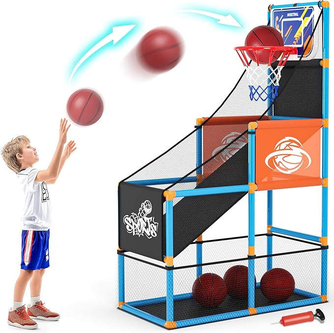 Arcade Basketball Game Set Boy Toys: Indoor Basketball Hoop with 4 Balls Outdoor Sports Toy for K... | Amazon (US)