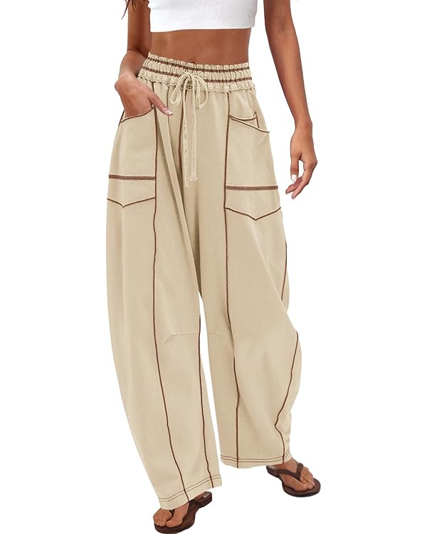Nirovien Womens Barrel Sweatpants High Waisted Wide Leg Pants Drawstring Athletic Baggy Pants Lou... | Amazon (US)