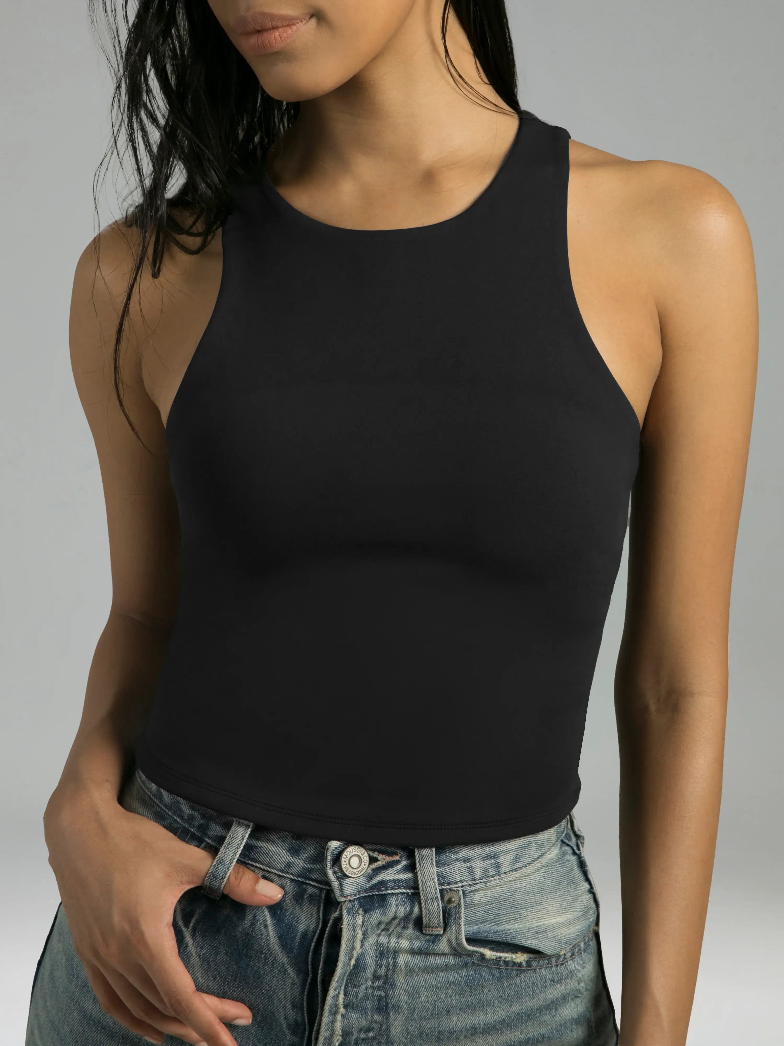 Essential High Neck Body Contour Cropped Tank Top – Double Lined | Colorfulkoala