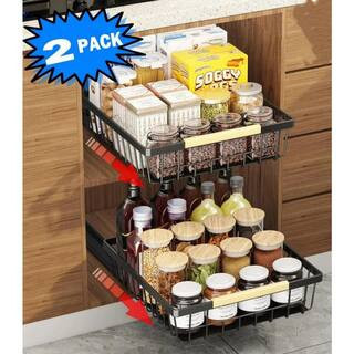 3.86 in. H x 15.56 in. W x 11.03 in. D Modern Black Metal Pull Out Cabinet Flatware Organizer, Slide Out Drawers, 2-Pack | The Home Depot
