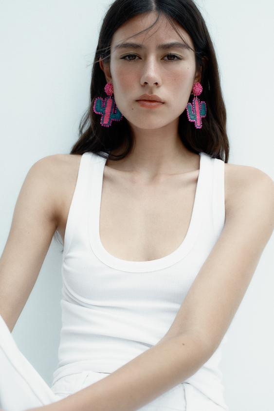 CACTUS RAFFIA RHINESTONE EARRINGS | Zara AU