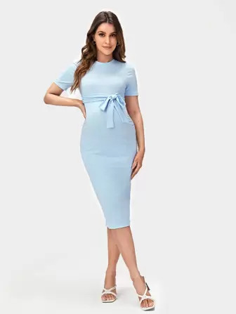 SHEIN BASICS Maternity Ruched Side Knot Front Bodycon Dress | SHEIN