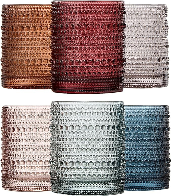 Khen Beaded Tumbler Drinking Glasses Set | Set of 6 | Vintage Hobnail 11 OZ Muted Bubble Design W... | Amazon (US)